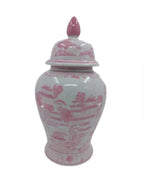 Pink & White Chinoiserie Ceramic Jar 18"