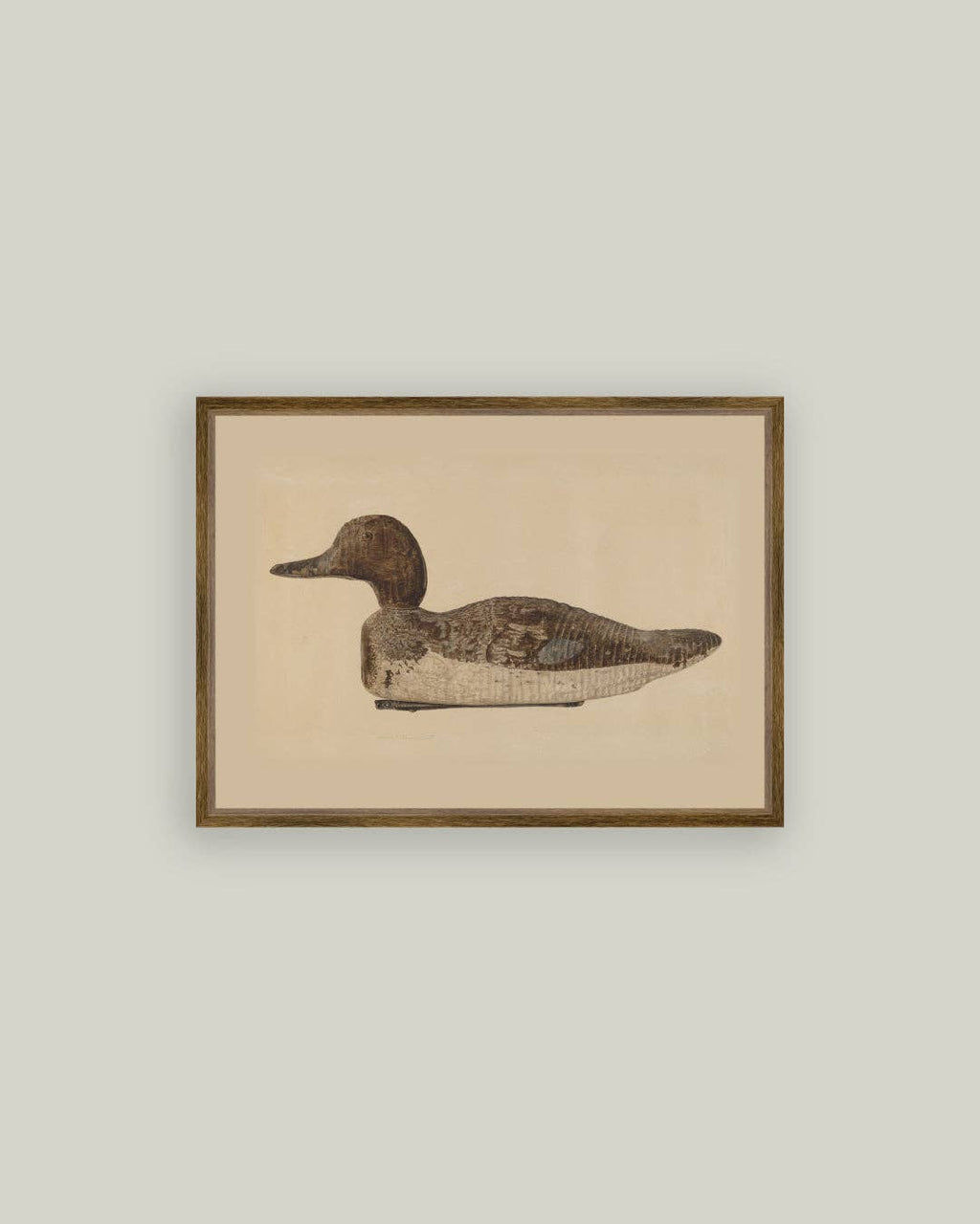 Wooden Duck Decoy Framed Antique Art: 9x7