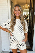 LAS Polka Dot Print Top Drawstring Shorts Set (S-XL): Sky Blue / Missy / L