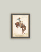 Bucking Bronco Framed Antique Art: 7x9