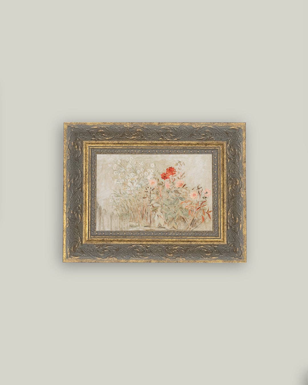 Small Garden Framed Antique Art: 10x8