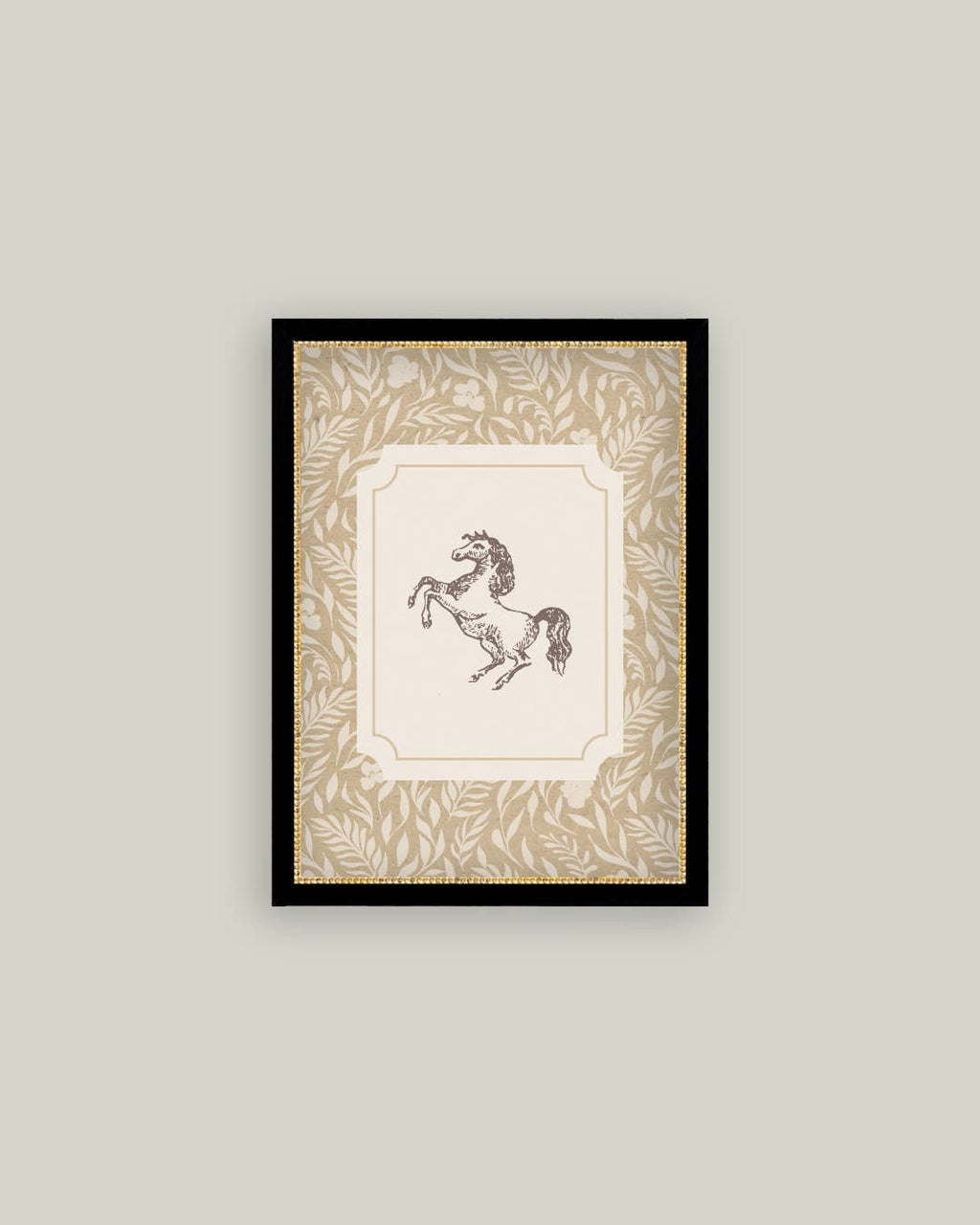 Pony Tan Print Framed Antique Art: 11x15