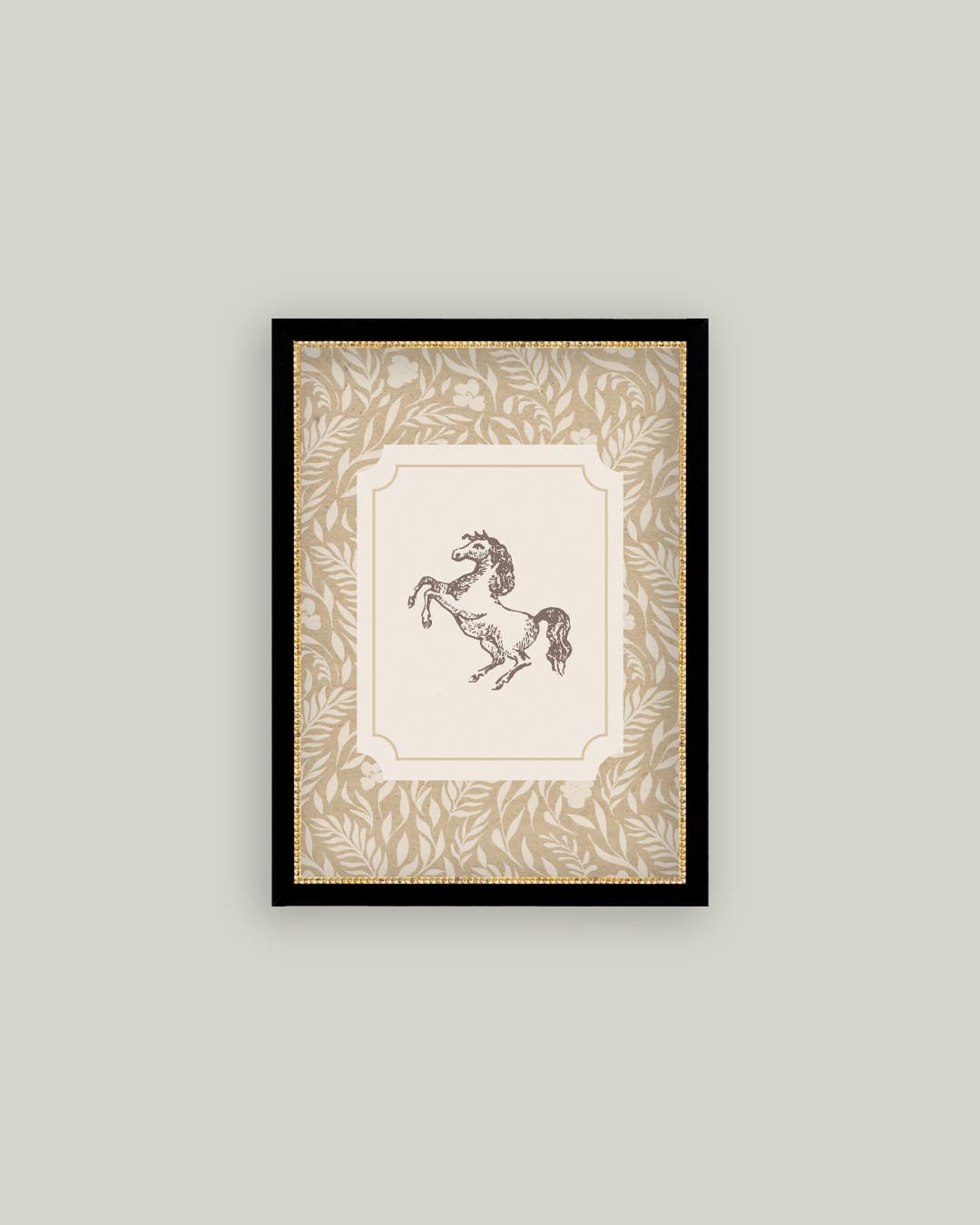 Pony Tan Print Framed Antique Art: 11x15