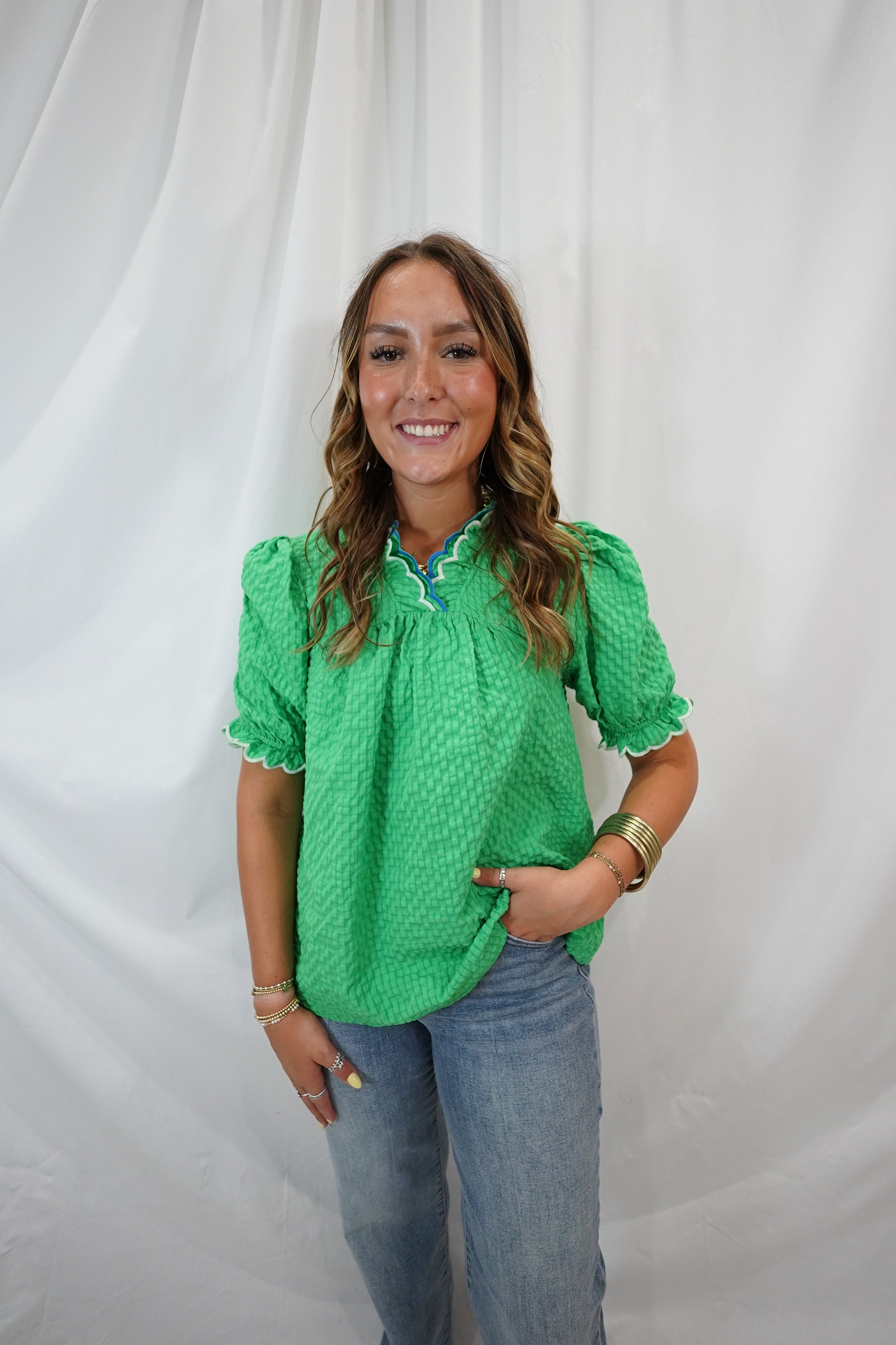 Green ruffle top