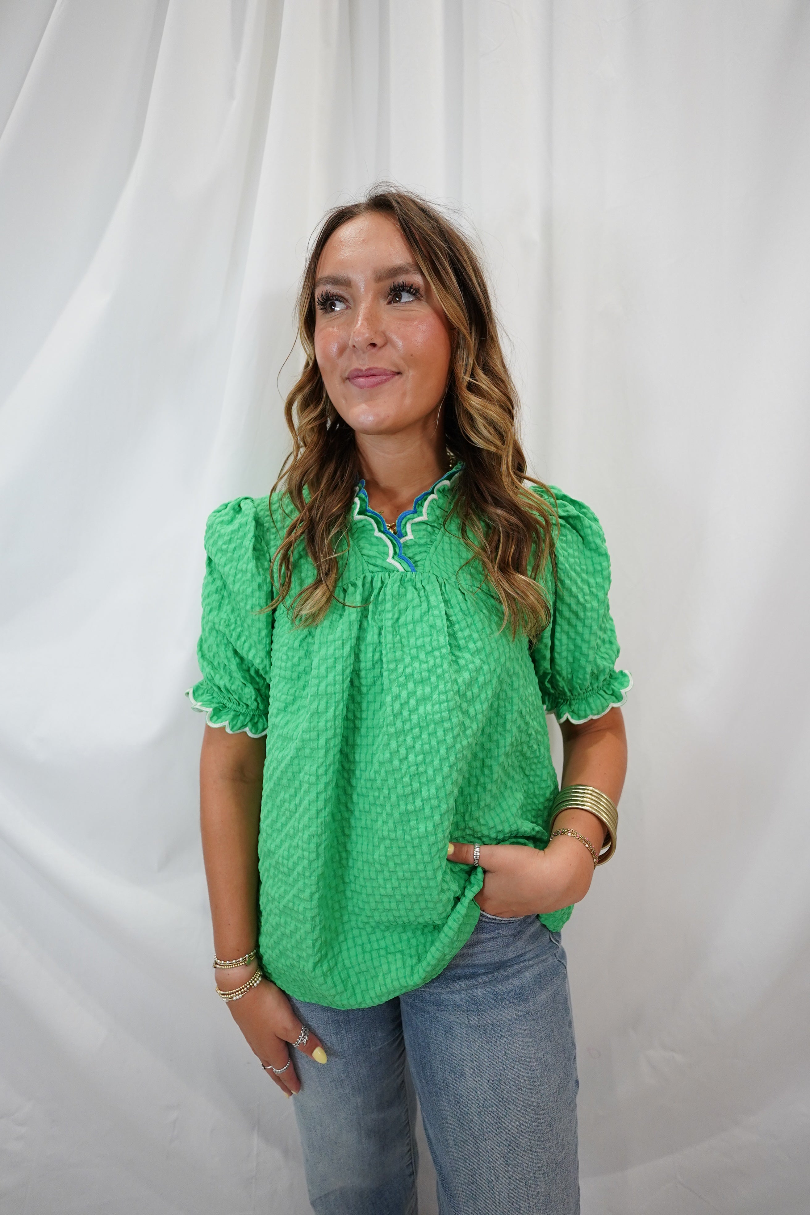 Green ruffle top