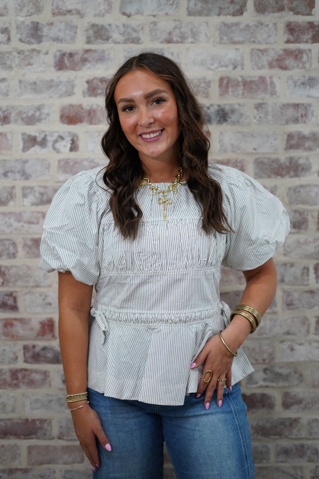 White and Black Puff Top