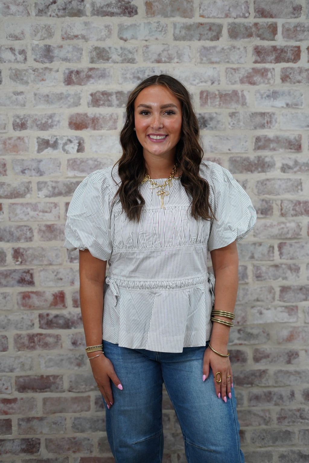White and Black Puff Top