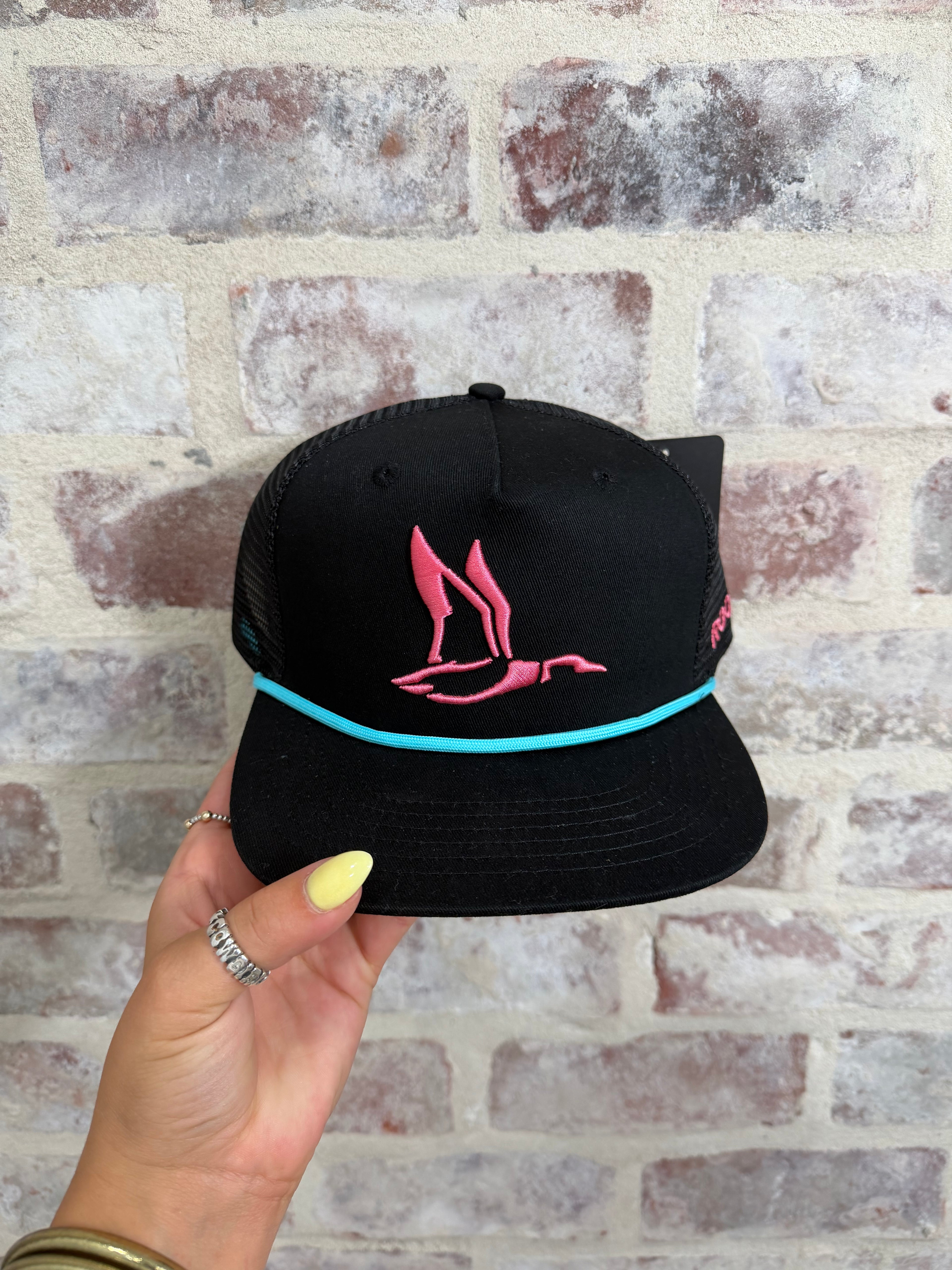 Black,pink, teal duck hat
