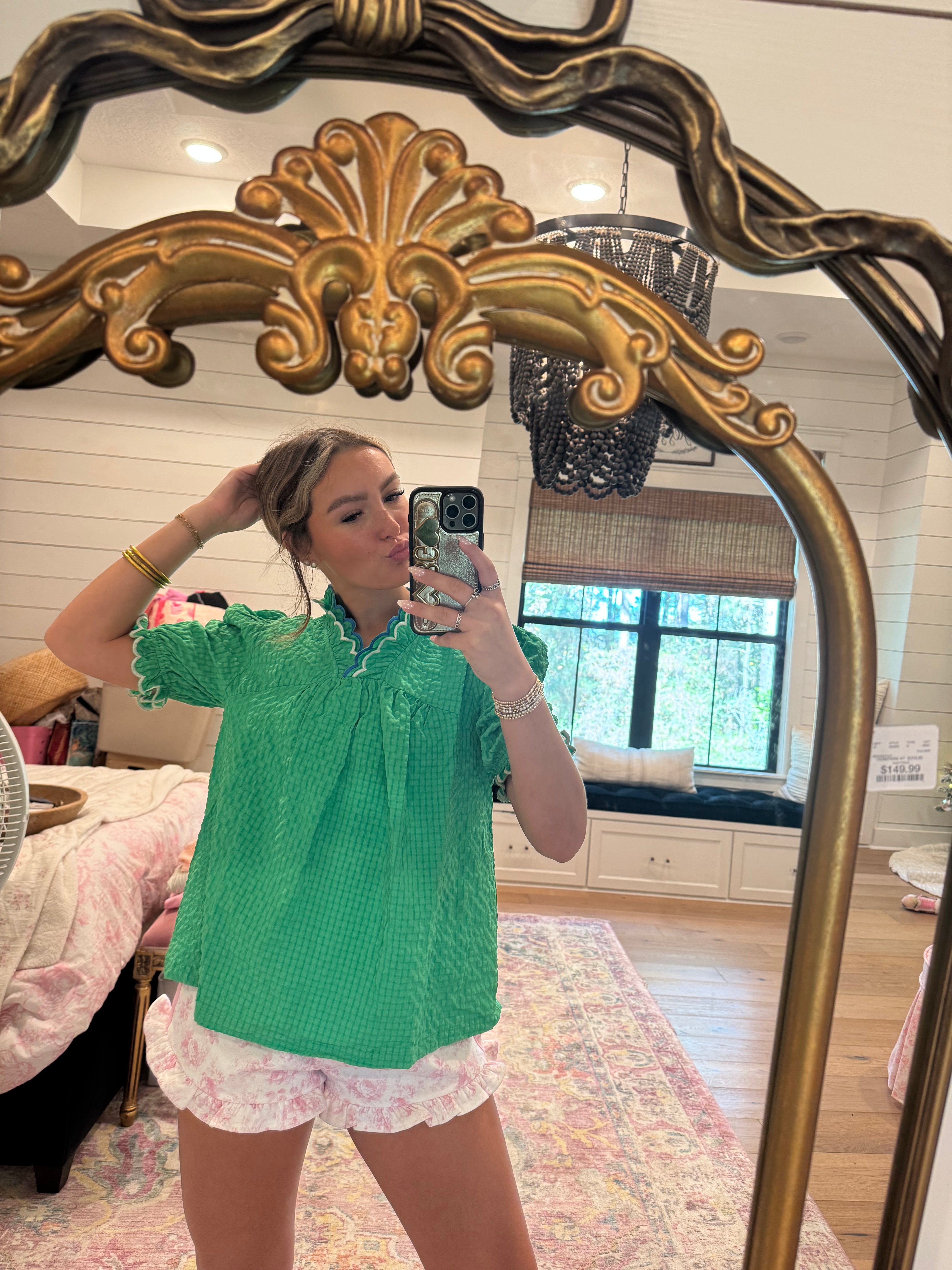 Green ruffle top