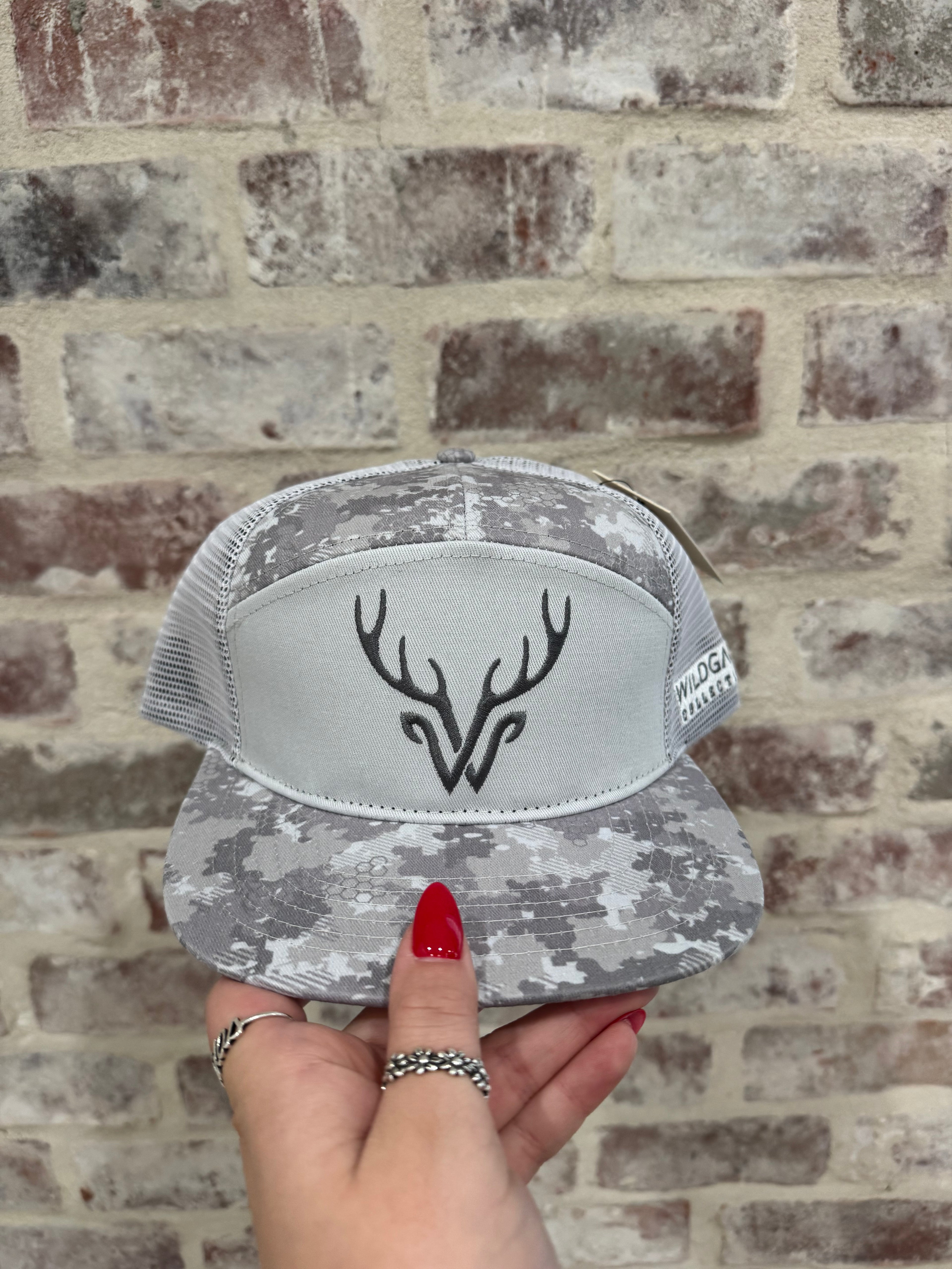 Wildgame 7 panel grey camo logo hat