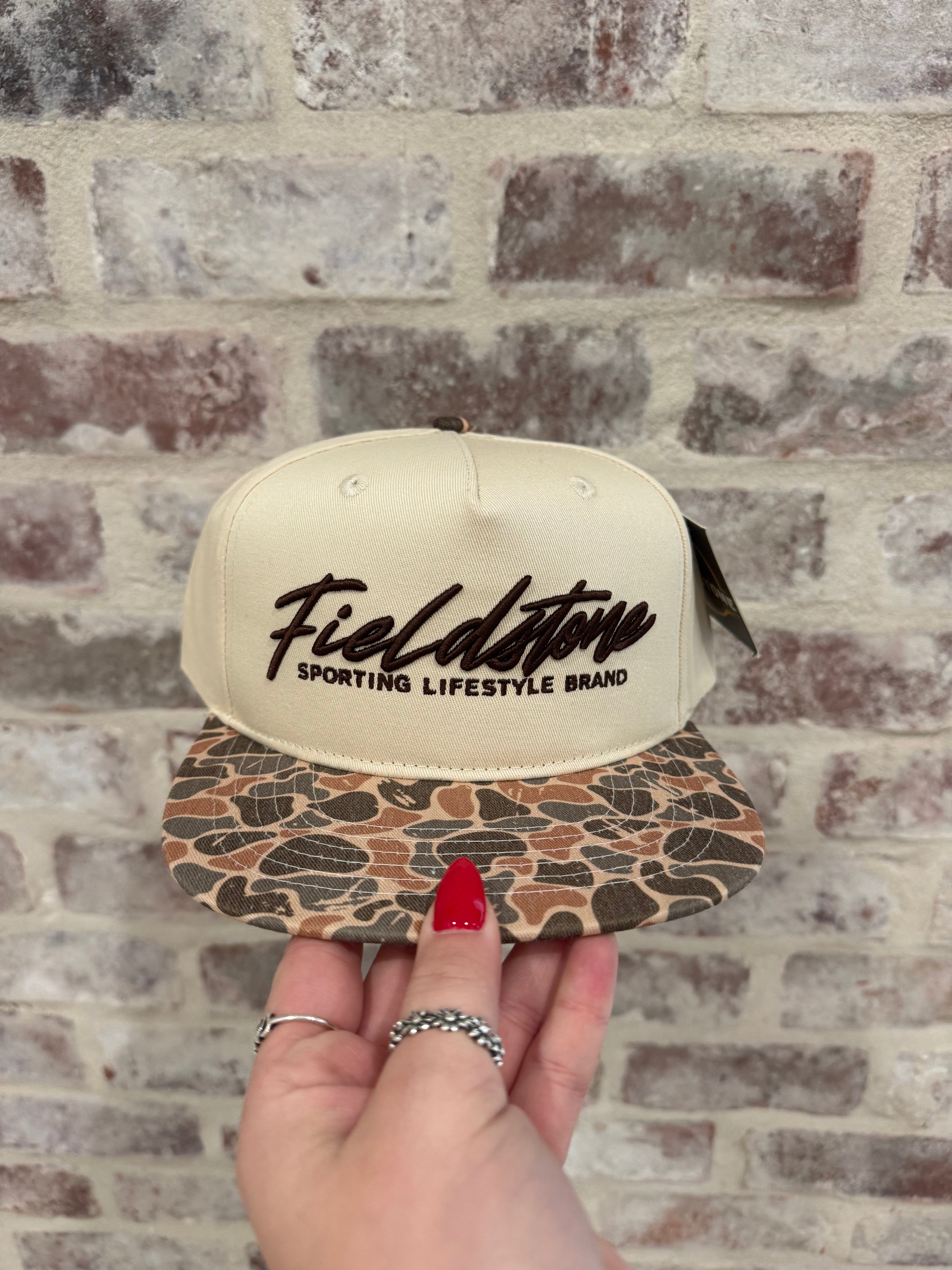Fieldstone- cream and camo hat