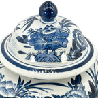 15.5" Blue & White Bamboo Floral Wide Ceramic Ginger Jar