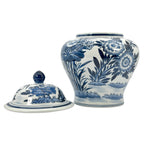 15.5" Blue & White Bamboo Floral Wide Ceramic Ginger Jar