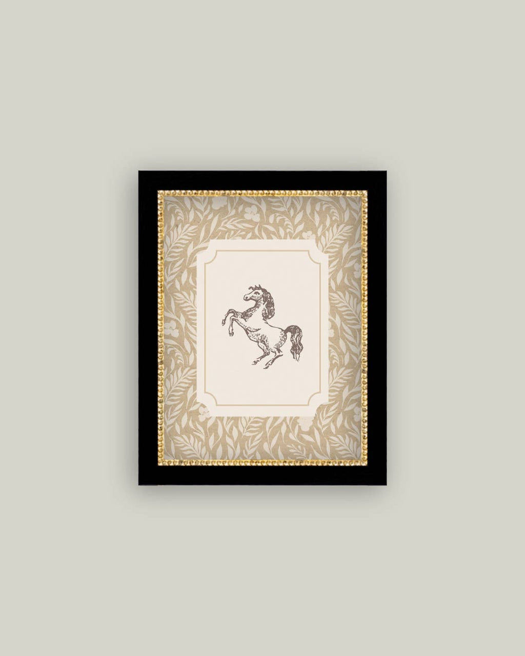 Pony Tan Print Framed Antique Art: 11x15