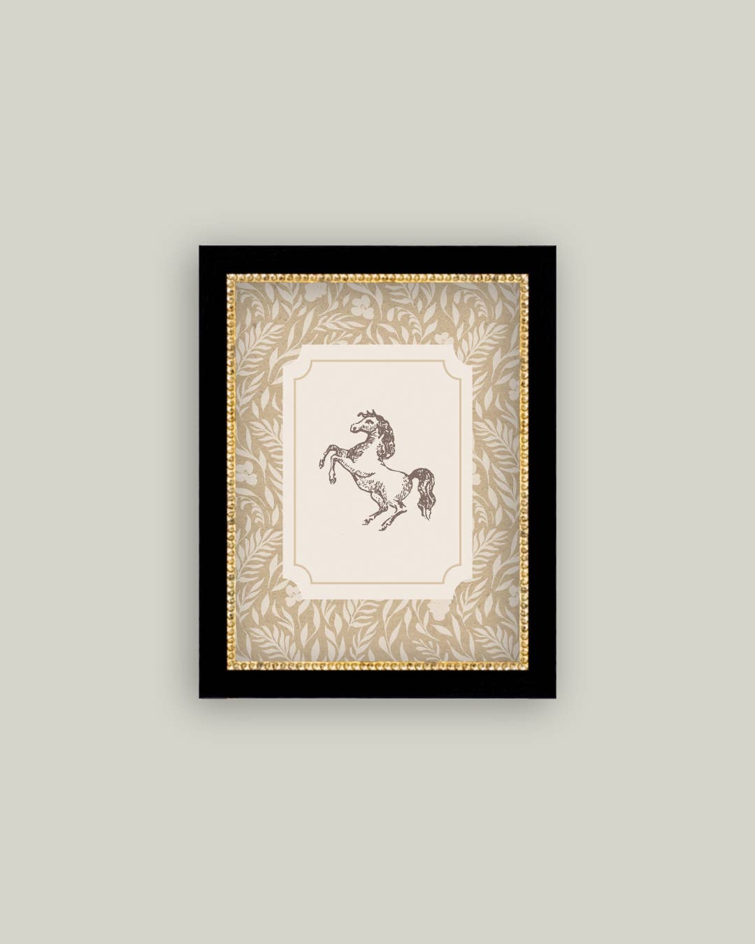 Pony Tan Print Framed Antique Art: 11x15