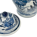 15.5" Blue & White Bamboo Floral Wide Ceramic Ginger Jar