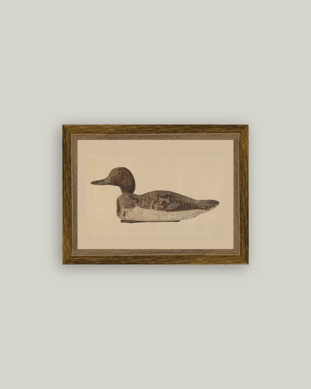Wooden Duck Decoy Framed Antique Art: 9x7