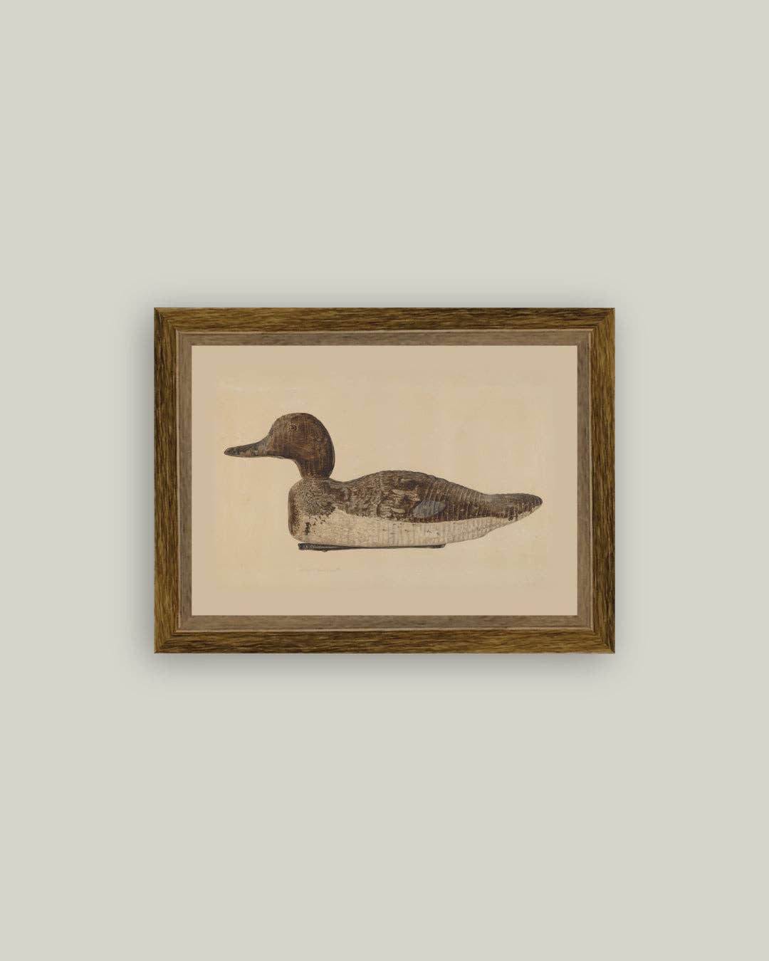 Wooden Duck Decoy Framed Antique Art: 9x7