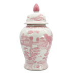 Pink & White Chinoiserie Ceramic Jar 18"