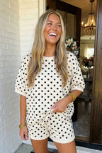 LAS Polka Dot Print Top Drawstring Shorts Set (S-XL): Sky Blue / Missy / L