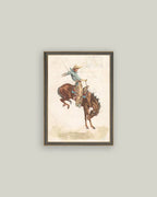 Bucking Bronco Framed Antique Art: 7x9
